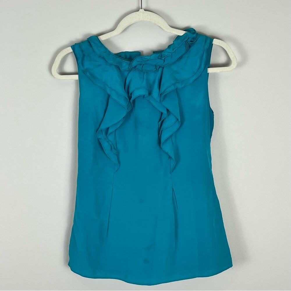 T. Tahari Blue Silk Tank Top Ruffles Office Business Work Formal Wear Women's XS